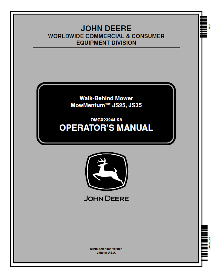 John Deere MowMentum JS25 JS35 Walk-Behind Mower Manual OMGX23244 PDF