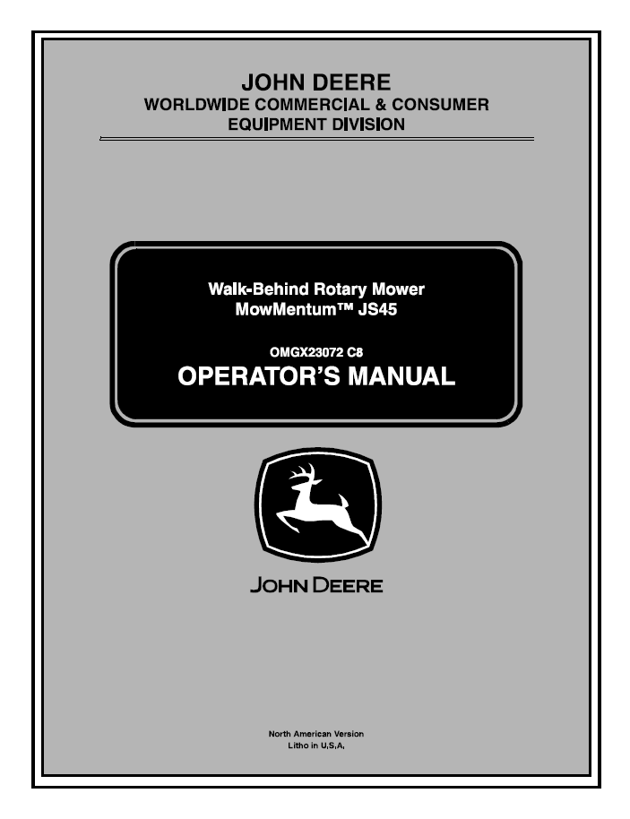 John Deere MowMentum JS45 Walk-Behind Rotary Mower Manual OMGX23072 PDF