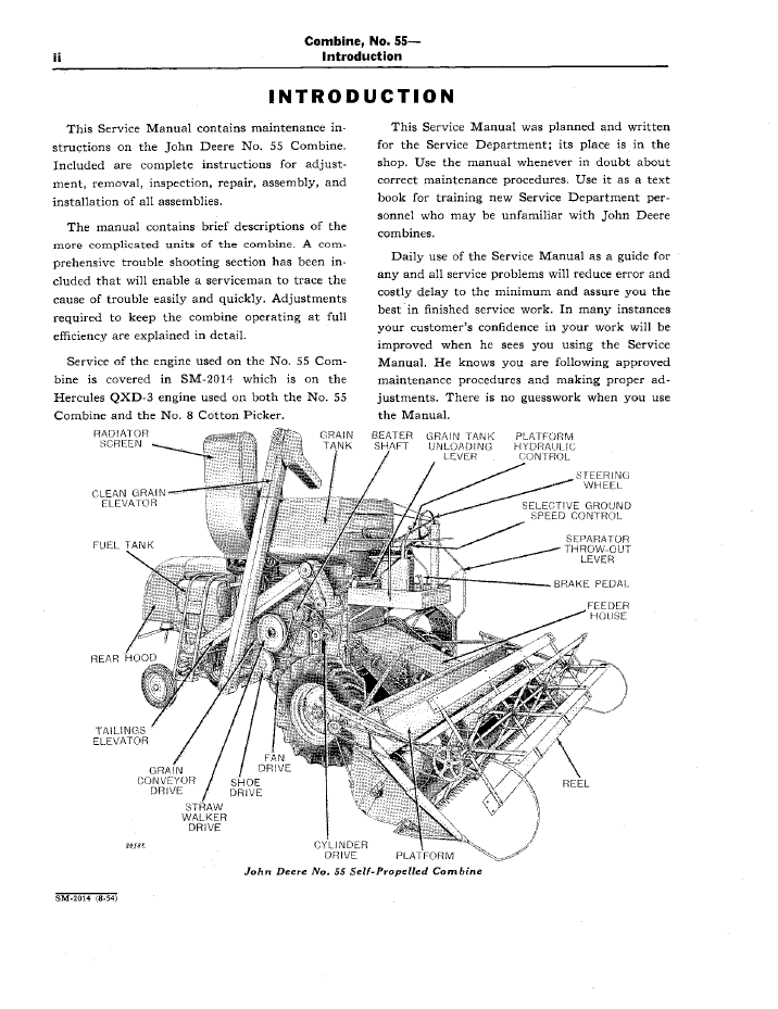 John Deere No. 55 Combine Operation and Service Manual SM2014