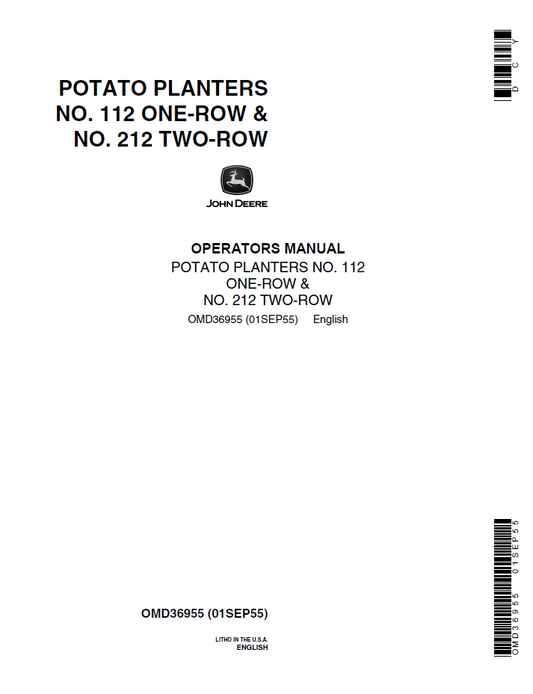 John Deere OMD36955 Potato Planter No.112 & No.212 Operator Manual PDF