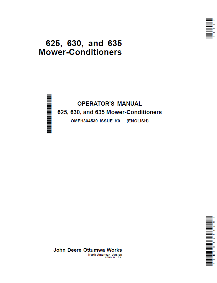 John Deere OMFH304530 625 630 635 Mower-Conditioner Operator Manual