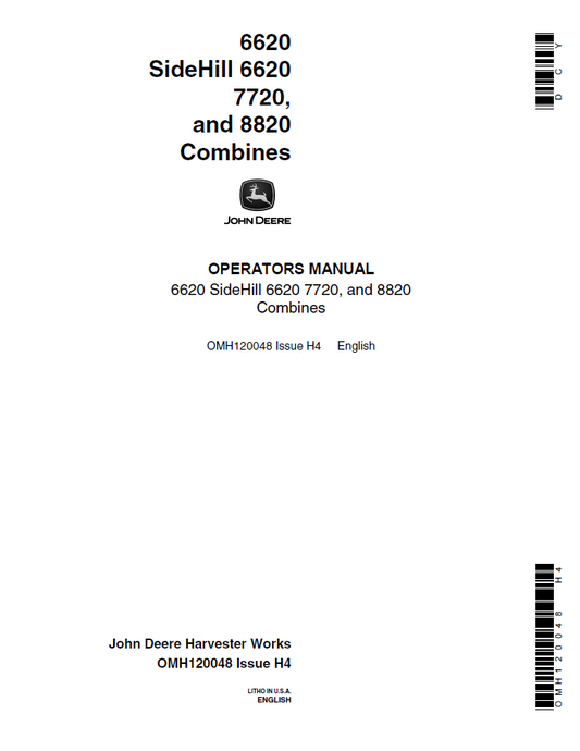 John Deere OMH120048 6620 Sidehill 6620 7720 8820 Combine Operator Manual