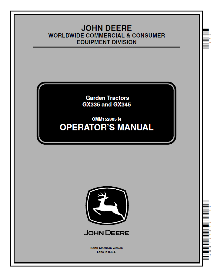 John Deere OMM152805 GX335 GX345 Garden Tractor Operator Manual PDF