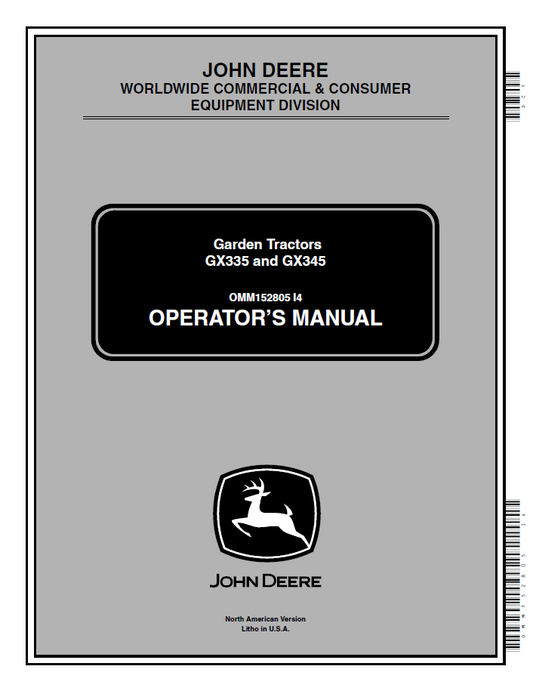 John Deere OMM152805 GX335 GX345 Garden Tractor Operator Manual PDF