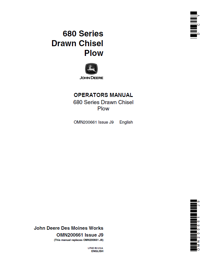 John Deere OMN200661 680 Series Drawn Chisel Plow Manual Download