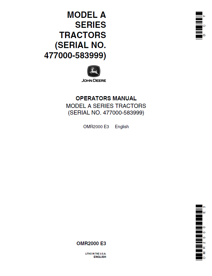 John Deere OMR2000 A Series Tractor Operator Manual PDF