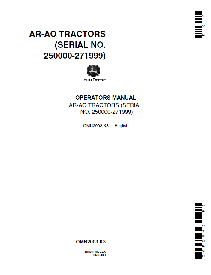 John Deere OMR2003 AR AO Tractor Operator Manual PDF