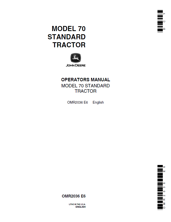 John Deere OMR2036 Model 70 Standard Tractor Operator Manual PDF