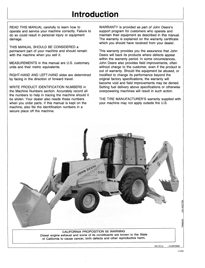 John Deere OMT132953 Manual for 210C 310C Backhoe & Landscape Loader