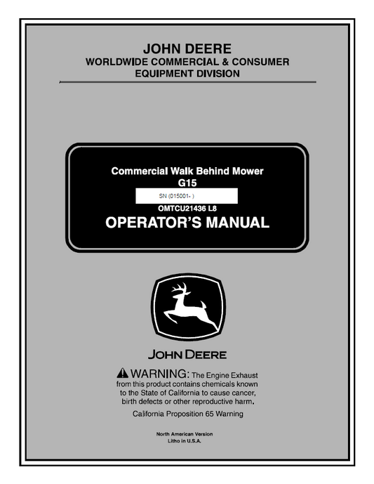 John Deere OMTCU21436 G15 Walk Behind Mower Operator Manual PDF