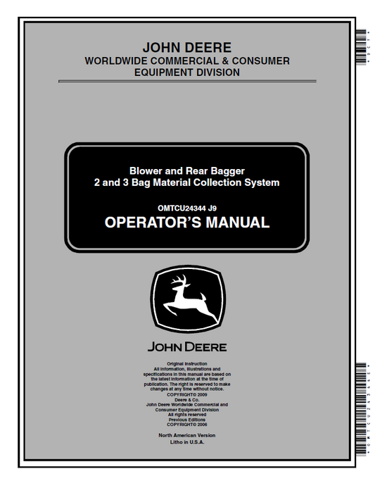 John Deere OMTCU24344: Blower and Bagger System User Manual