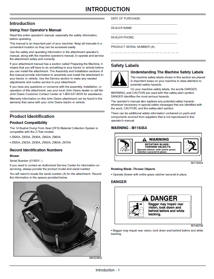 John Deere OMTCU25046 Blower and 14 Bushel Rear Hopper Operator Guide