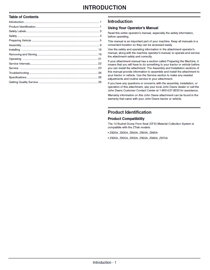 John Deere OMTCU29193 Blower and Rear Hopper 14 Bushel Operator Manual Download