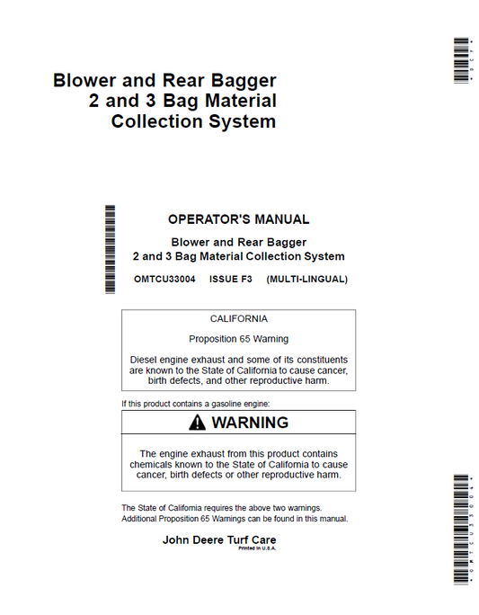 John Deere OMTCU33004 Material Collection System Operator Guide