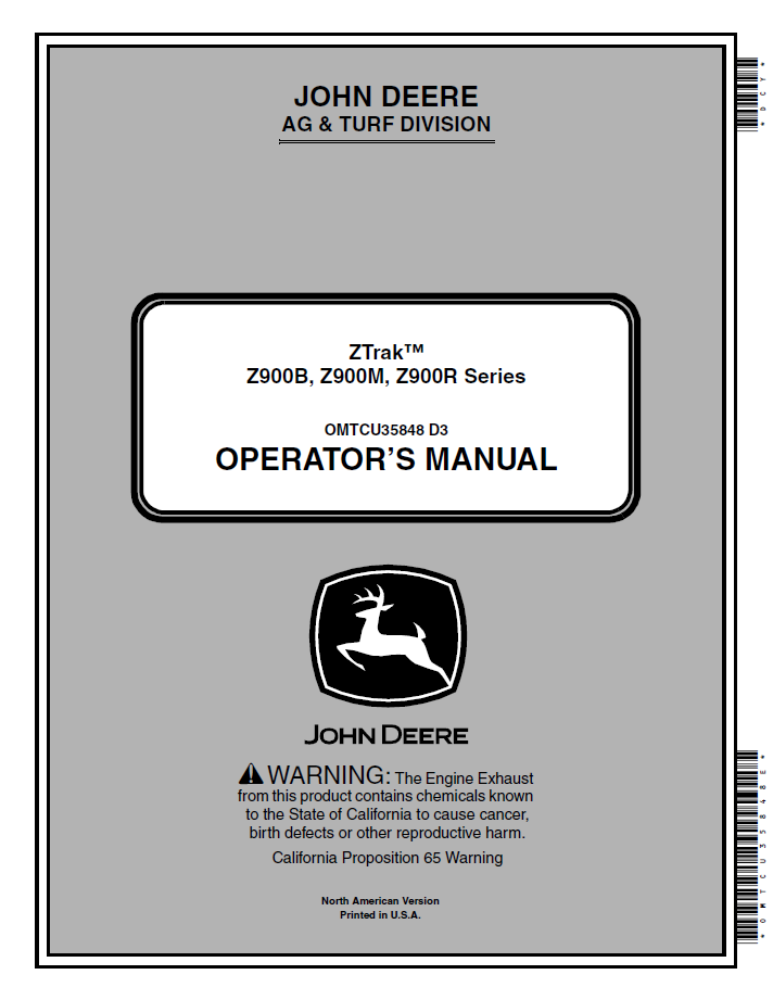 John Deere OMTCU35848: Z900B, Z900M & Z900R ZTrak Operator Manual