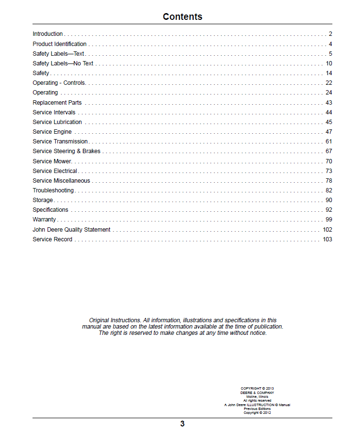 John Deere OMTCU36879: Z900B, Z900M & Z900R ZTrak Operator Manual