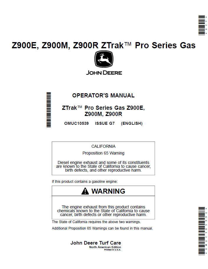 John Deere OMUC10539: Official Z900E, Z900M, Z900R Gas Manual