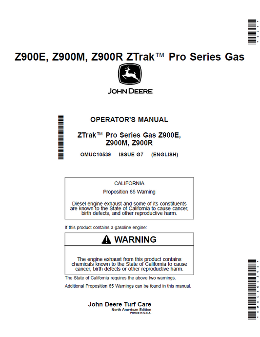 John Deere OMUC10539: Official Z900E, Z900M, Z900R Gas Manual