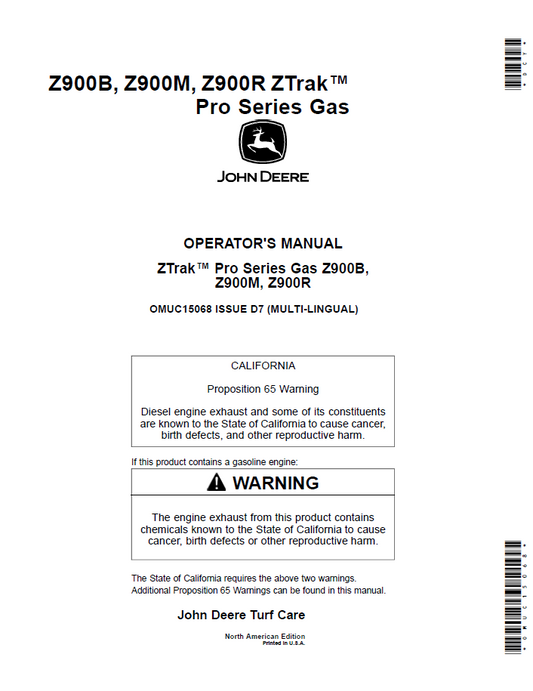John Deere OMUC15068: Z900B, Z900M, Z900R Gas Mower Owner's Manual