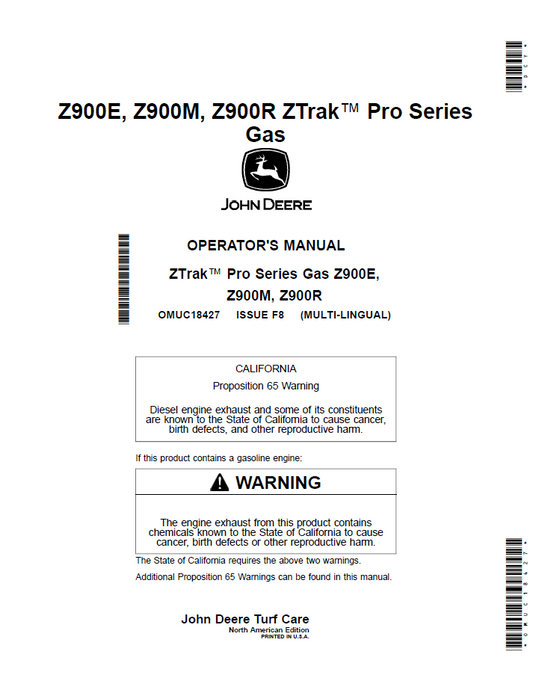 John Deere OMUC18427: Z900E, Z900M, Z900R Pro Series Manual