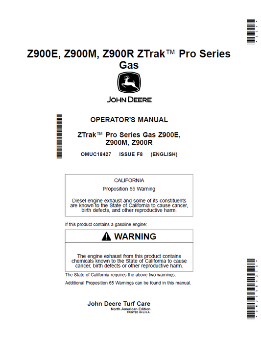 John Deere OMUC18427: Z900E, Z900M, Z900R ZTrak Gas Mower Manual