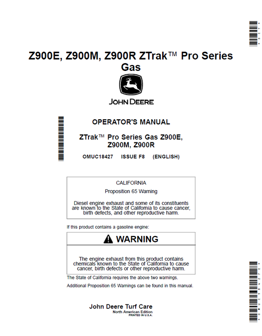 John Deere OMUC18427: Z900E, Z900M, Z900R ZTrak Gas Operator Manual