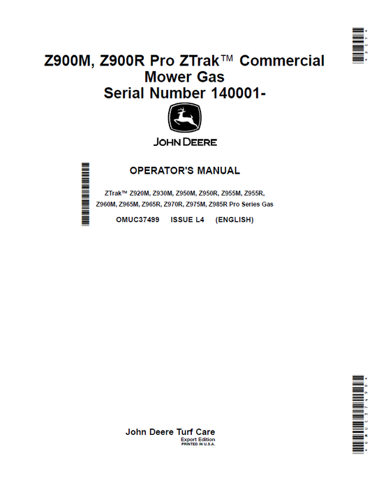John Deere OMUC37499: Z900M & Z900R Pro ZTrak Operator Manual