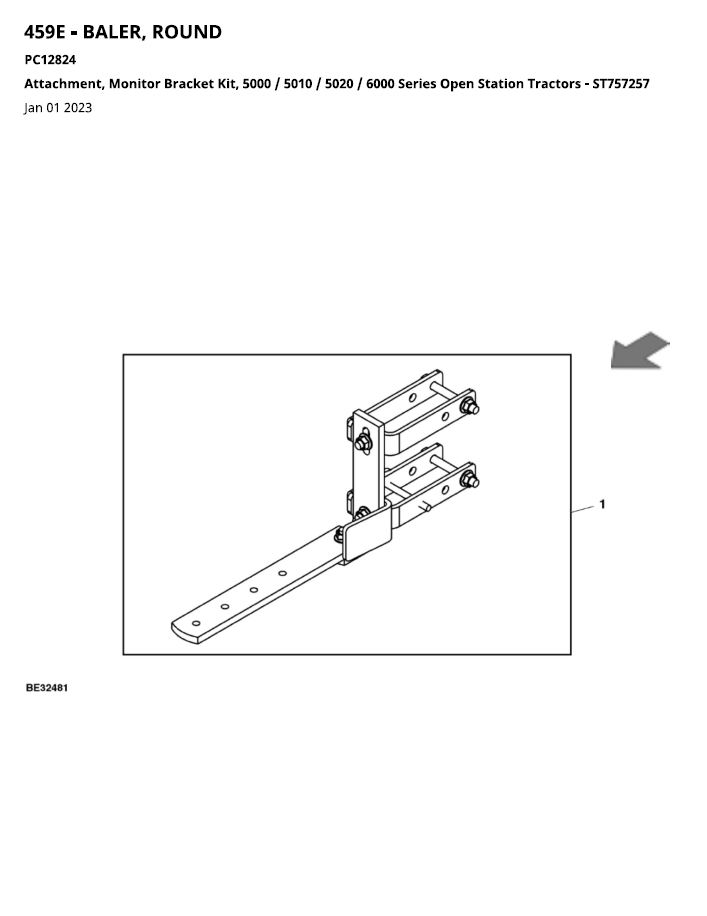 John Deere PC12824 459E Round Baler Equipment Parts Manual
