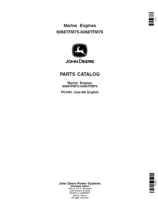 John Deere PC2481 6068TFM75-6068TFM76 Marine Engine Parts Manual
