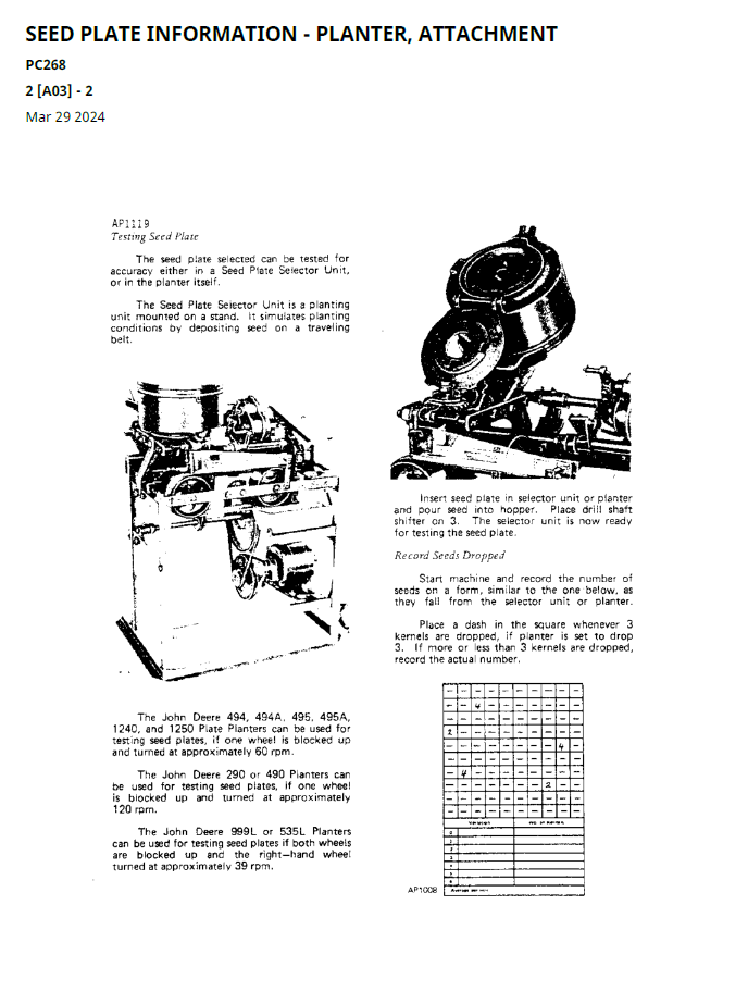 John Deere PC268 Parts Catalogue | Seed Plate Repair & Replacement Guide