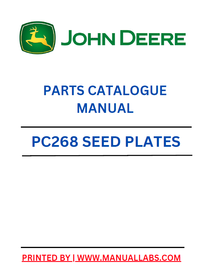 John Deere PC268 Seed Plate Parts Catalogue Manual