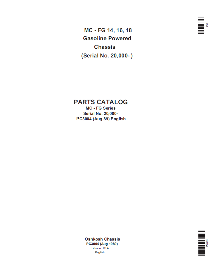 John Deere PC3004 MC FG14 FG16 FG18 Parts Catalogue Manual PDF