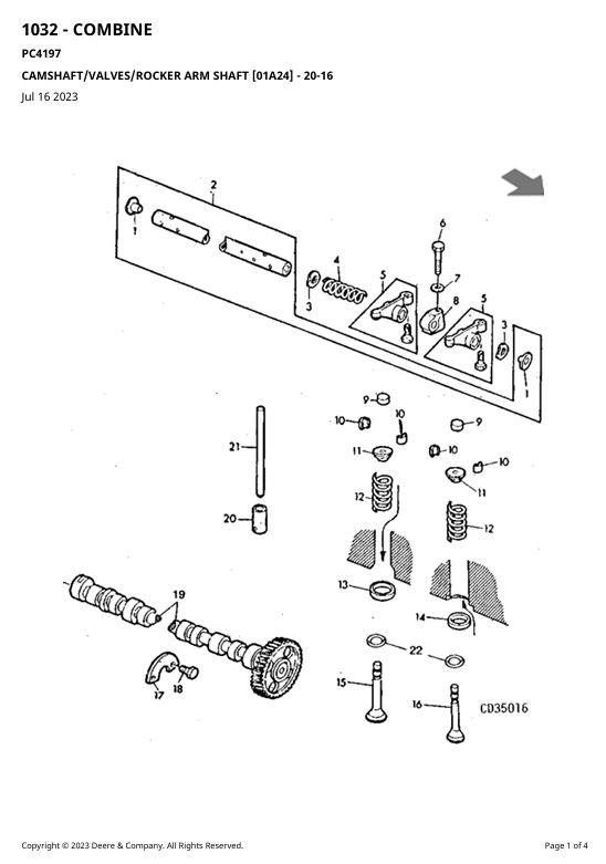 John Deere PC4197 Combine Parts Catalog: 1032, 1042, 1052 Models