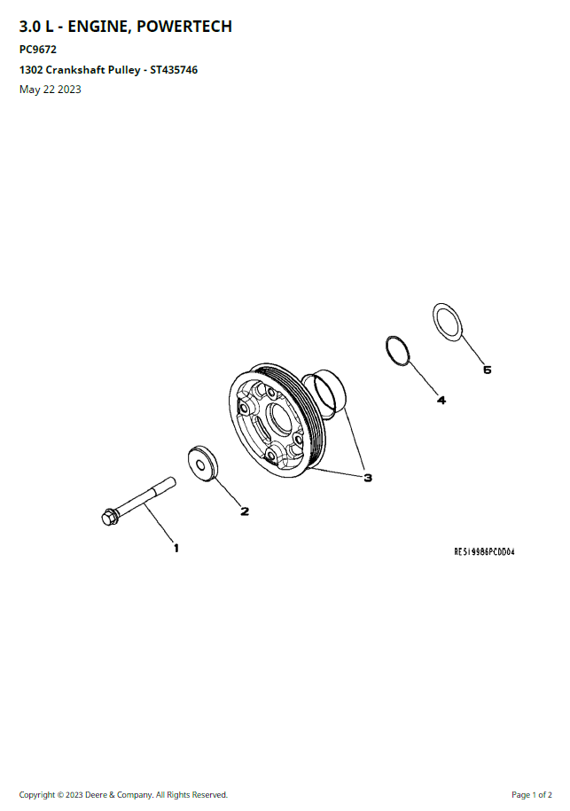 John Deere PC9672 5030TF270 Industrial Engine Parts Manual