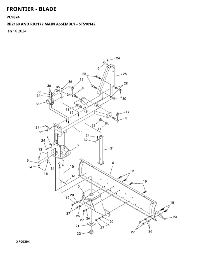John Deere PC9874 RB2160-RB2196 Tractor Blade Parts Manual