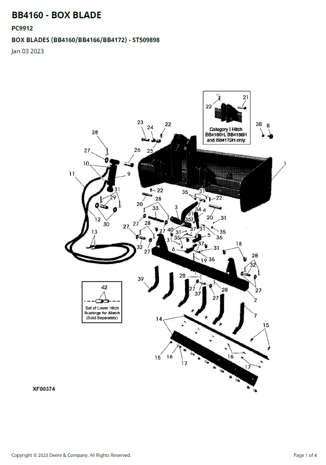 John Deere PC9912 Box Blade Attachment Parts Diagram Manual
