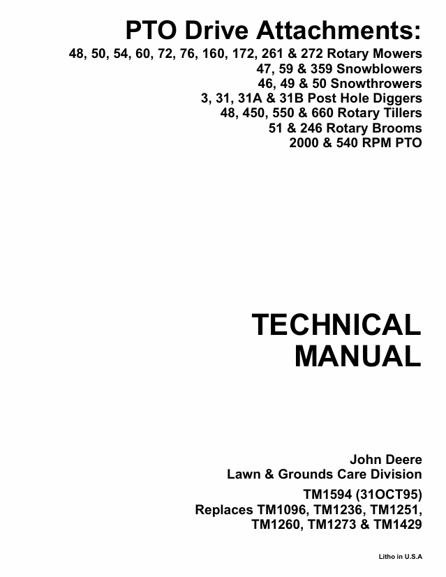 John Deere PTO Drive Attachment TM1594 Technical Manual