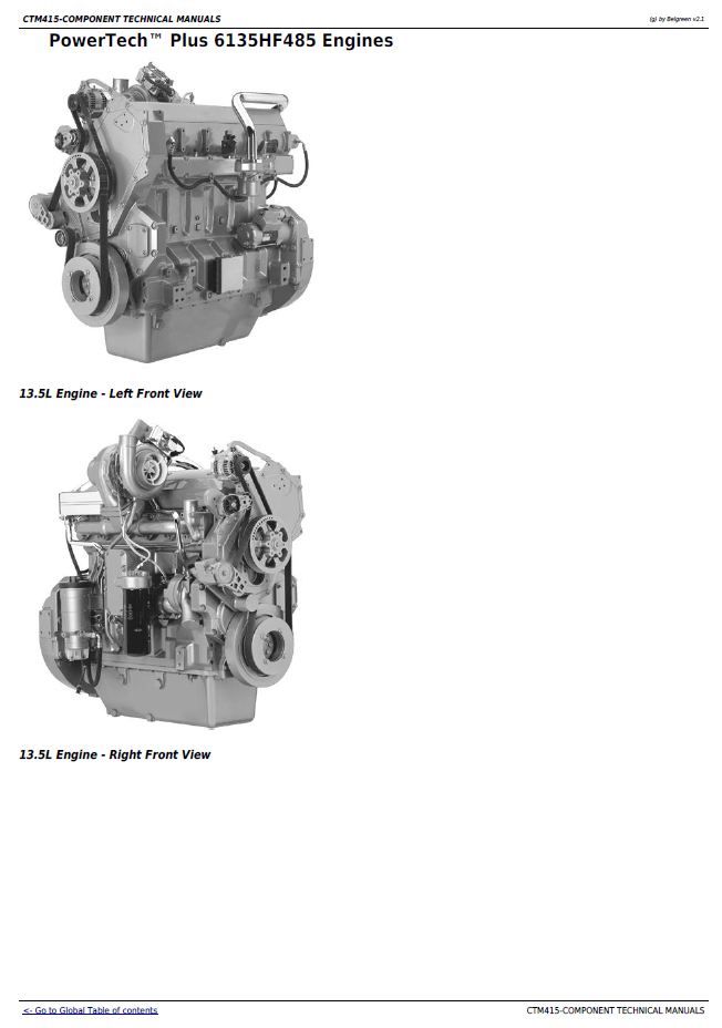 John Deere PowerTech 13.5L Engine CTM415 OEM Component Technical Manual