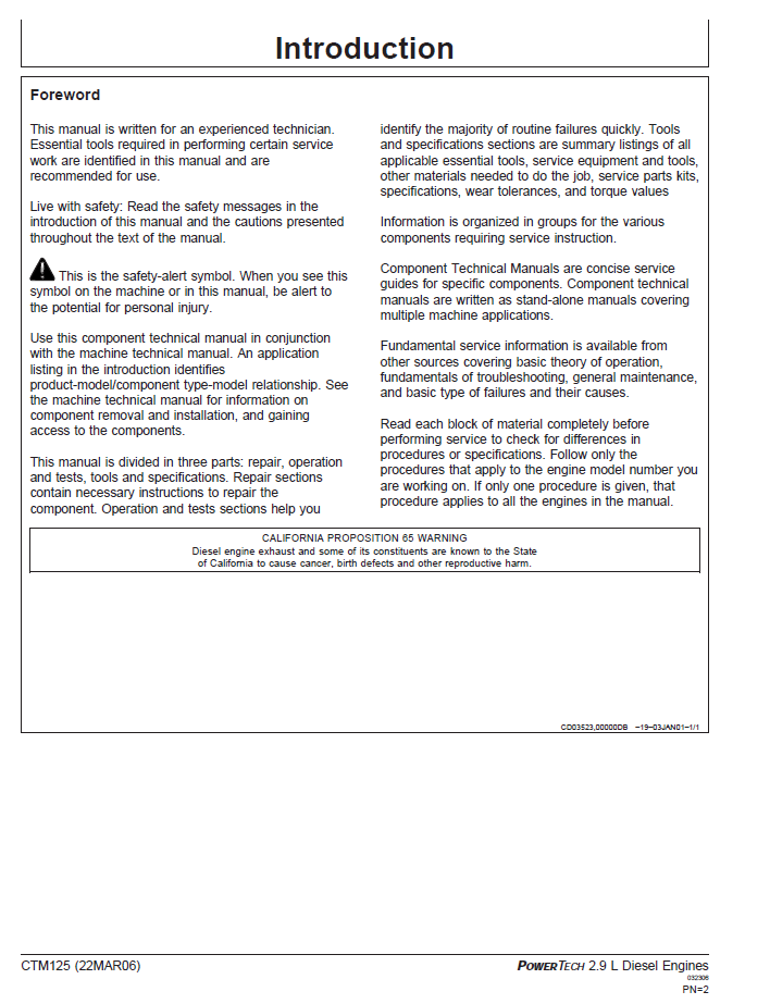 John Deere PowerTech 2.9L Diesel Engine CTM125 Repair Guide PDF
