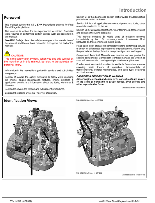 John Deere PowerTech 4045TFC03 & 4045TFG03 Diesel Engine ECU Service Manual CTM132219