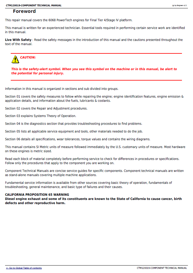 John Deere PowerTech 6068 Level 33 ECU Component Repair Manual