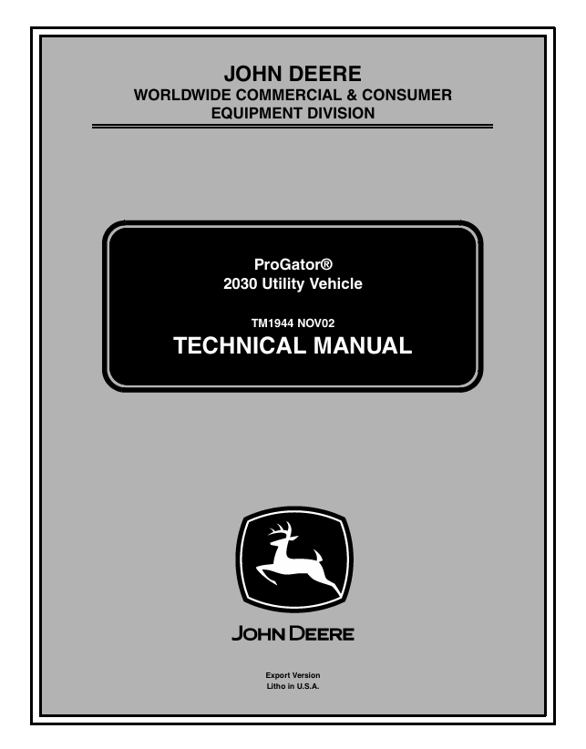 John Deere ProGator 2020 Utility Vehicle Technical Manual TM1944