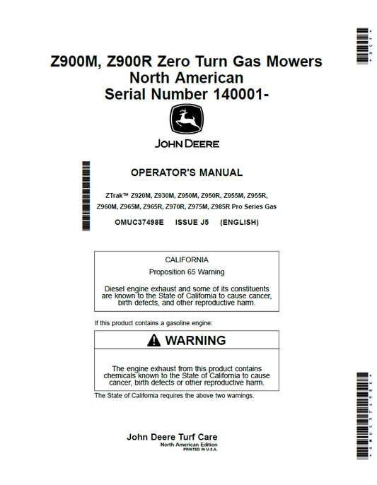 John Deere Pro Series ZTrak Commercial Operator Manual OMUC37498E
