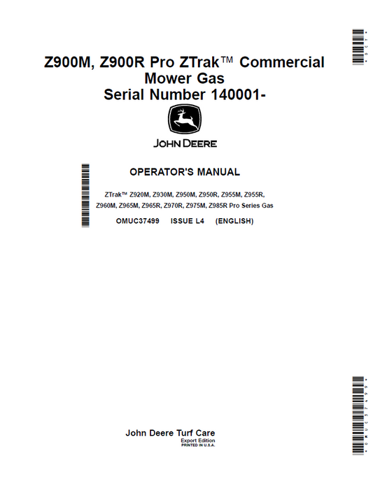 John Deere Pro ZTrak Commercial Series Operator Manual OMUC37499