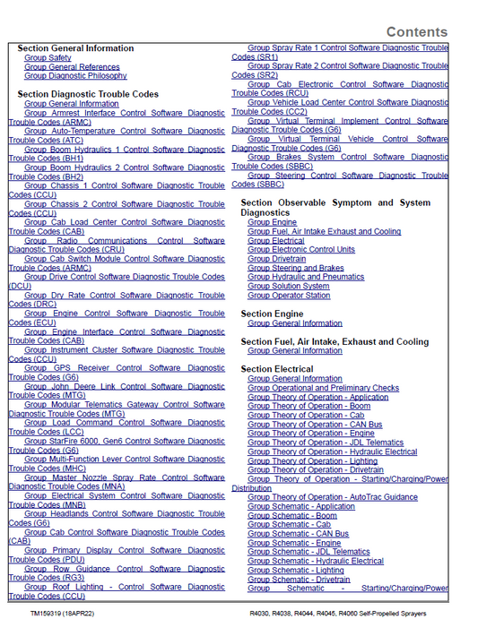 John Deere R4030, R4038, R4044, R4045, R4060 Service & Repair Manual TM159319