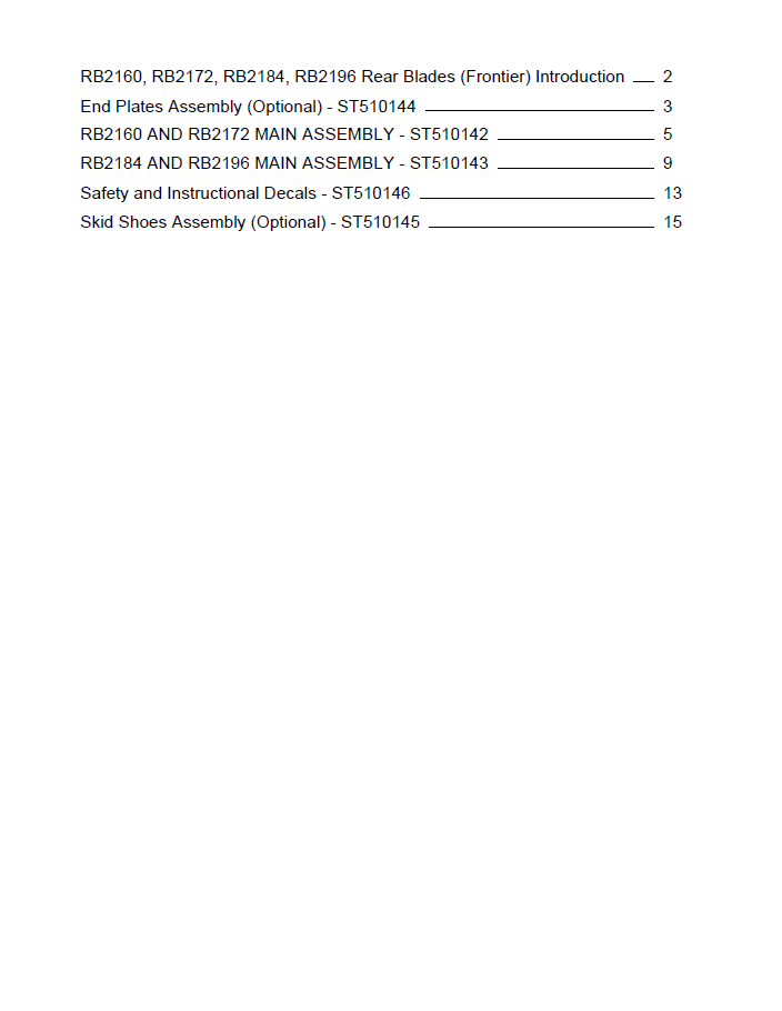 John Deere RB2160 RB2172 RB2184 RB2196 PC9874 Rear Blade Parts Manual