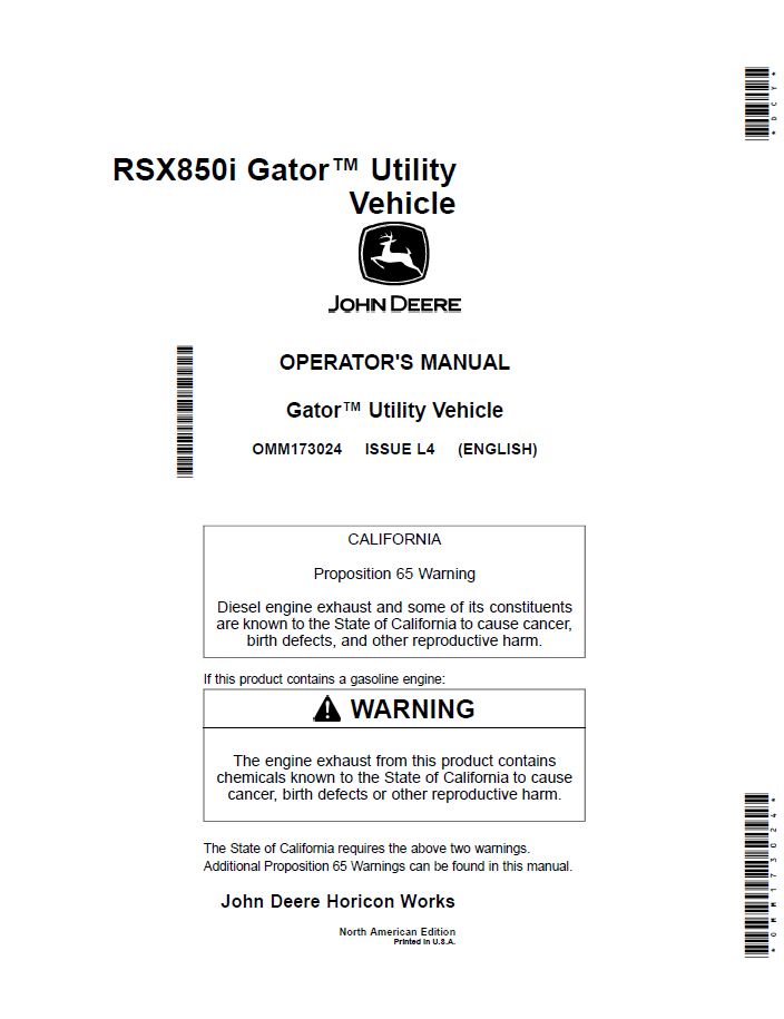 John Deere RSX850i Gator Operator Manual (OMM173024)
