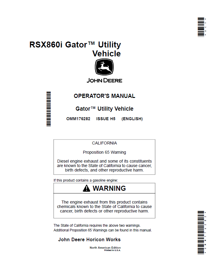 John Deere RSX860i Gator Operator Manual (OMM176282)