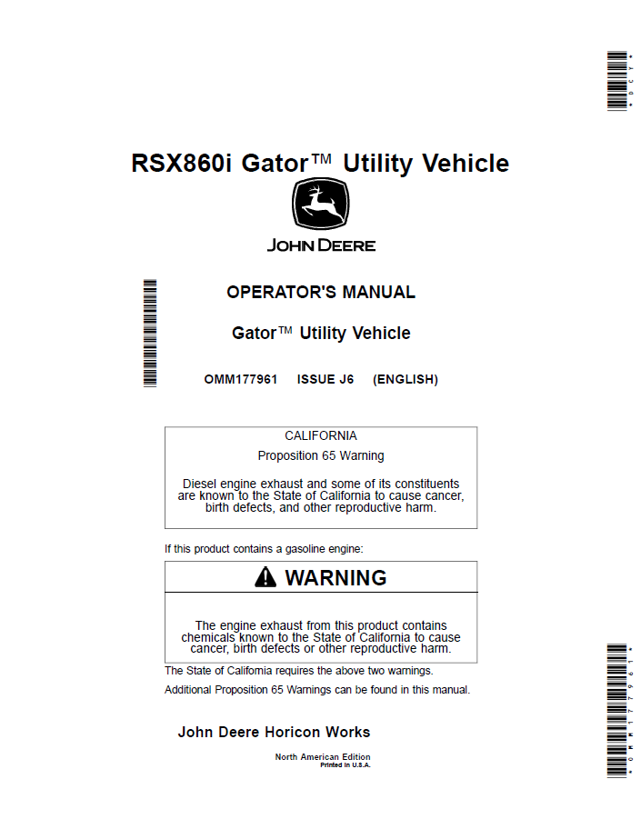 John Deere RSX860i Gator Operator Manual (OMM177961)