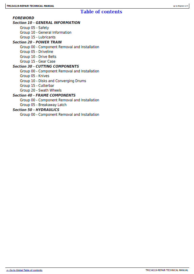 John Deere Rotary Disk Mower R Series Technical Service Manual TM134119